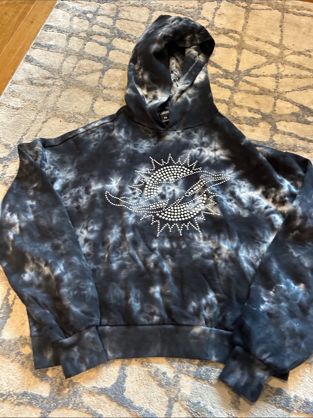 Kids Tie-Dye Dolphin Rhinestone Hoodie - Black/Gray